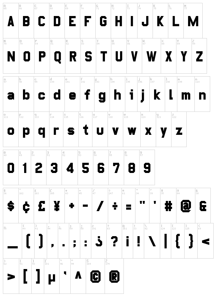 Pop Warner font map